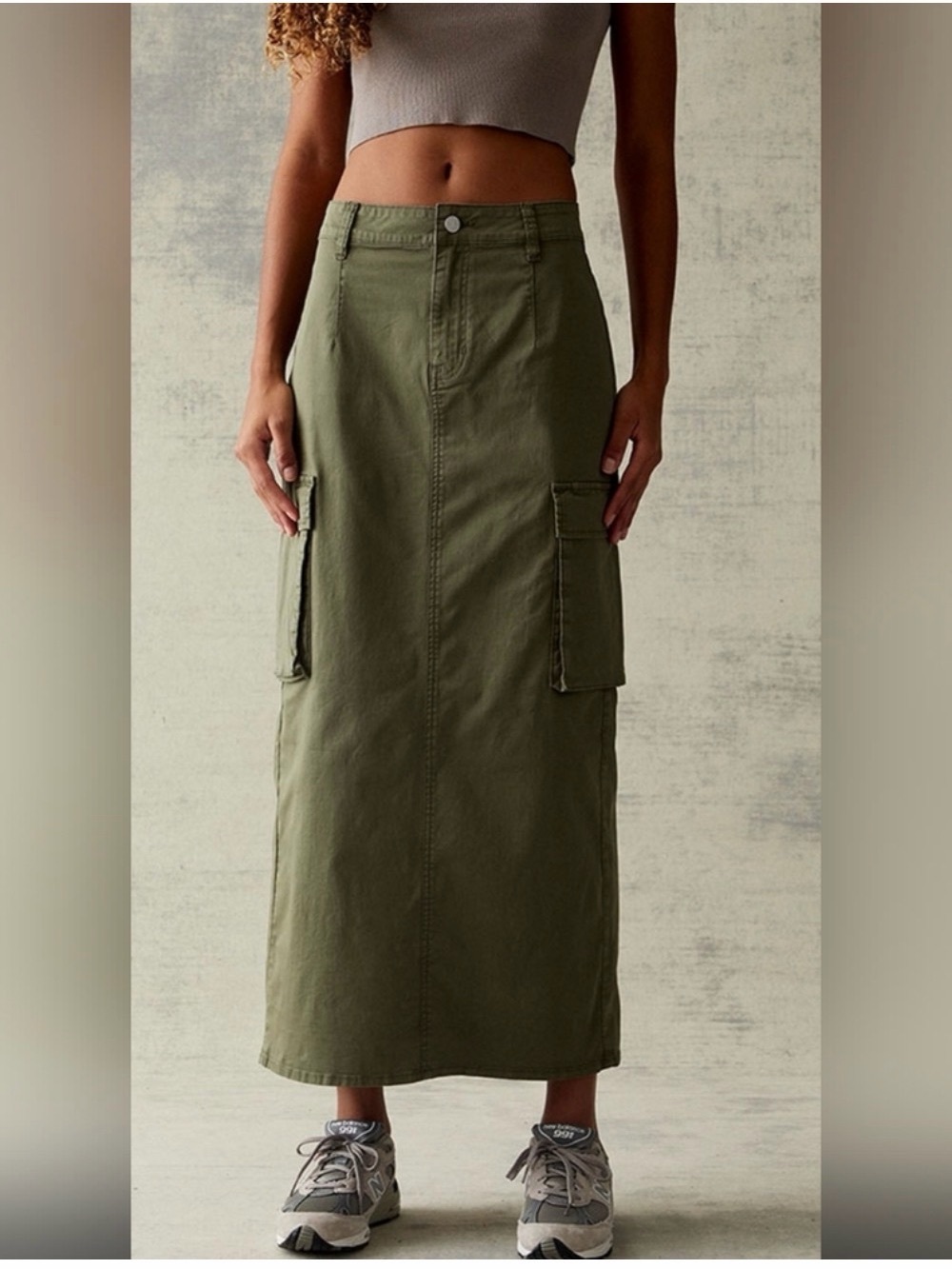 Olive Cargo Maxi Skirt - Women's Utility Style